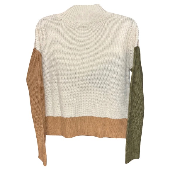FCT With Love Colorblock Mock Neck Button Shoulder Sweater L Casual Chic Preppy - Picture 2 of 7